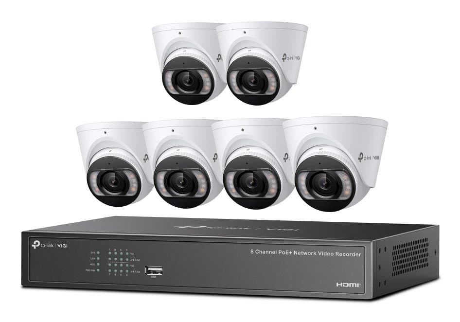 TP-Link VIGI 4MP Turret Wired IPC & 8-CH NVR Kit, 850 nm IR, 2.8 mm Lens, 16 TB Storage
