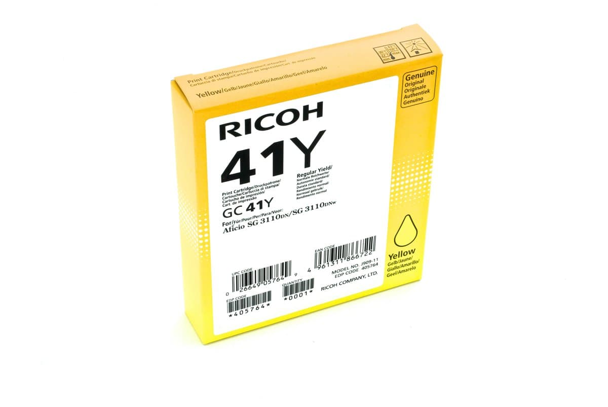 Ricoh GC41Y Yellow Ink Cartridge, Standard Yield, Pigment-based, SG 3110DN/DNw