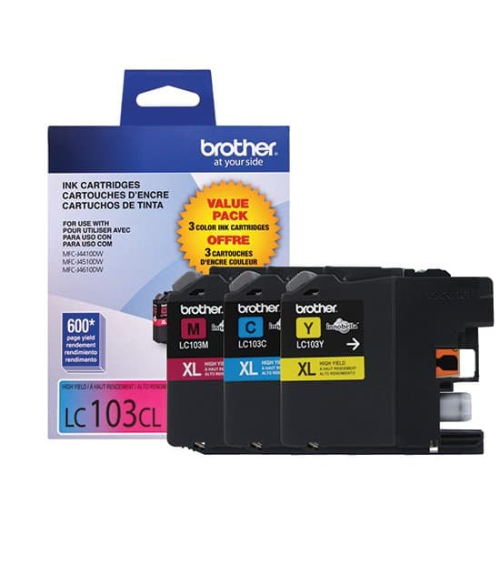 Brother LC103 3-Pack Ink Cartridges, High Yield, CMY, 600 Pages