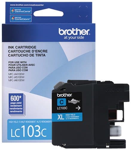 Brother LC103C Cyan High Yield Ink Cartridge, 600 Pages, 1 Pack