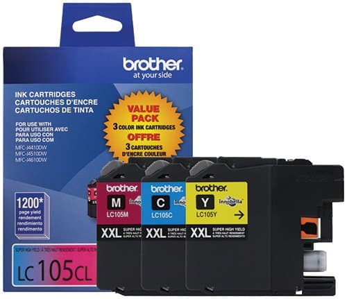 Brother LC105, High Yield, 1200 Pages, 3-Pack, CMY Pigment Ink