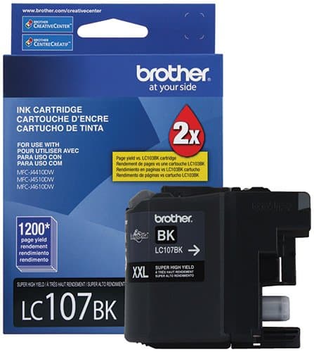 Brother LC107BK, Black Ink Cartridge, High Yield, Dye-based, 1200 Pages
