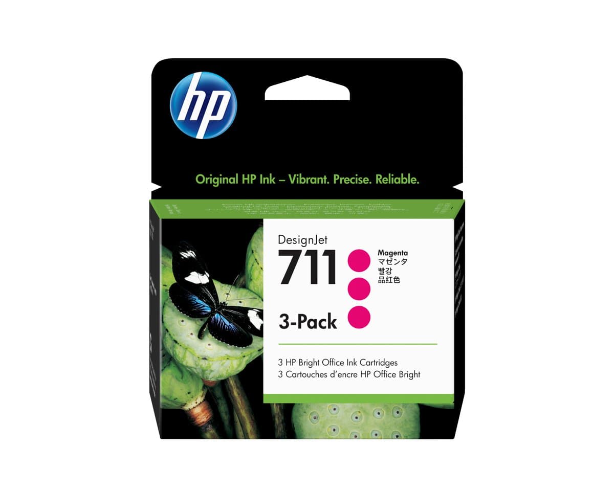 HP 711 3-Pack 29-ml Magenta DesignJet Ink Cartridge, Thermal Inkjet, T100–T530