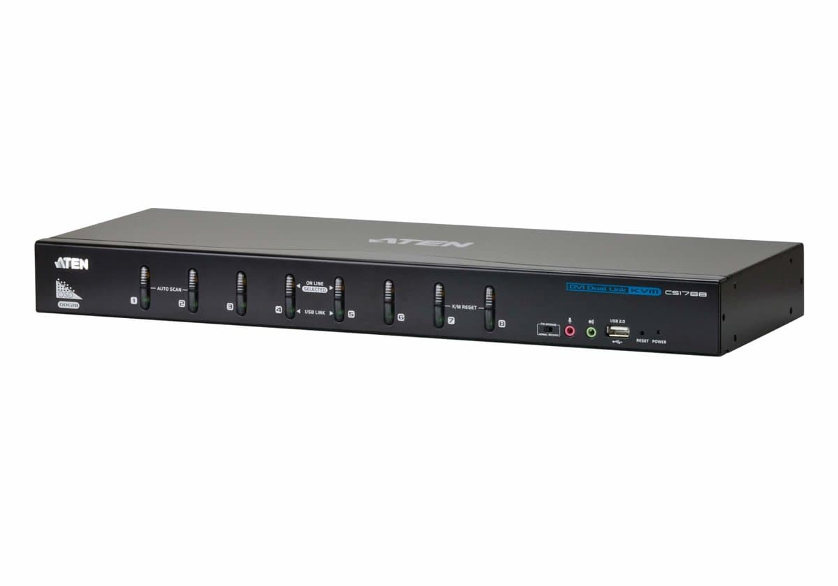 ATEN CS1788 8-Port DVI KVM Switch, 2560×1600, Dual-Monitor, 1U Rack
