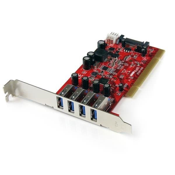 StarTech 4 Port PCI SuperSpeed USB 3.0 Adapter, 5 Gbps, Red