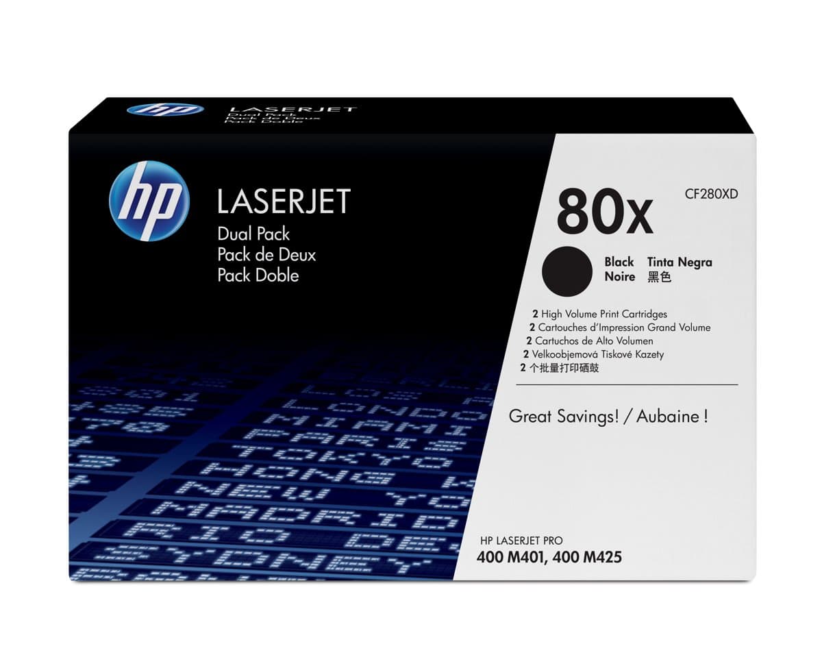 HP 80X Black LaserJet Toner Cartridge, High Yield, 2-Pack, 13800-Page Yield