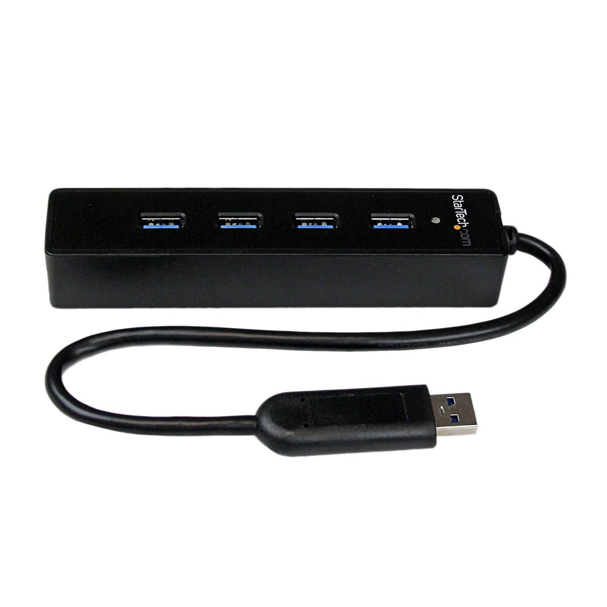 StarTech 4-Port Portable USB 3.0 Hub, 4× USB-A, 5 Gbps, Bus-Powered, Built-in Cable