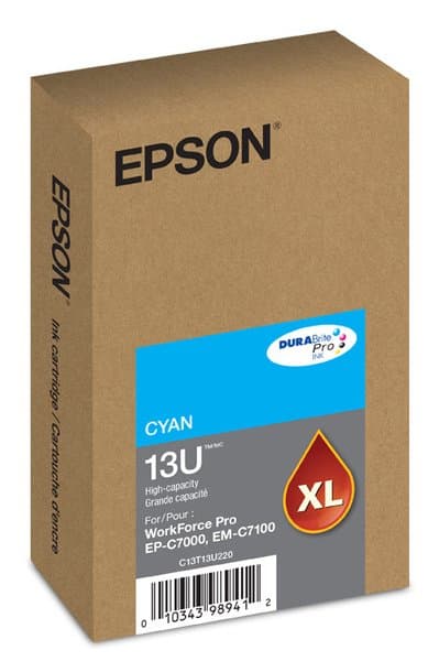 Epson T13U DuraBrite Pro Cyan Ink Cartridge, High Capacity, XL Yield