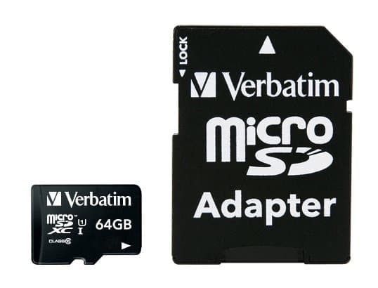 Verbatim 64GB Premium Microsdhc Memory Card W/Adaptr Uhs-I V10 U1 Class 10