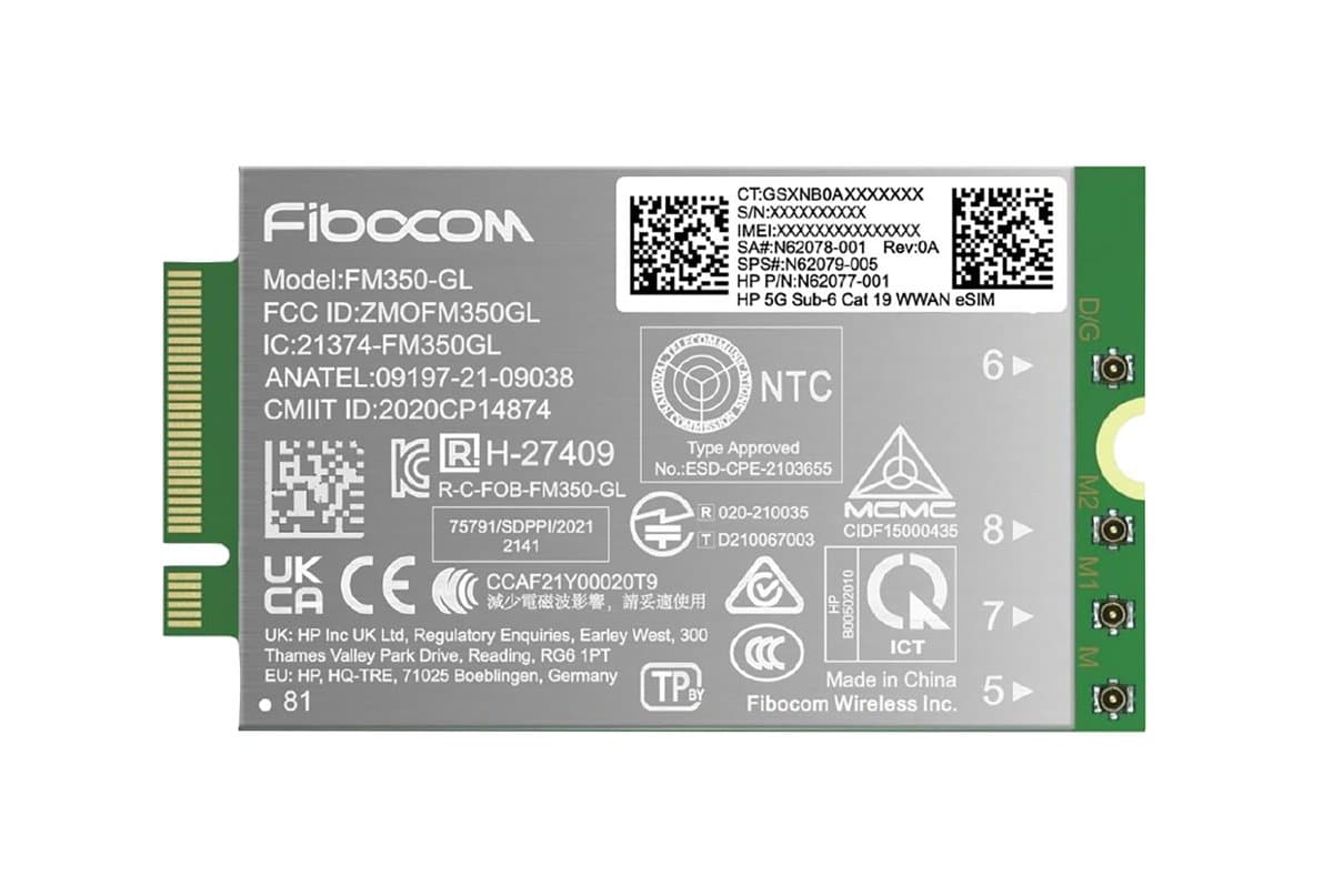 HP 5G Sub-6 Cat 19 WWAN, 52×30×2.3mm, Windows 10/11 Compatible