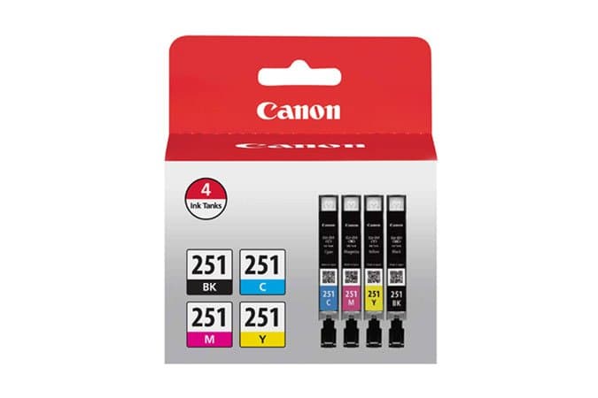 Canon CLI-251 Ink Cartridge, Black/Cyan/Magenta/Yellow, 4-Pack