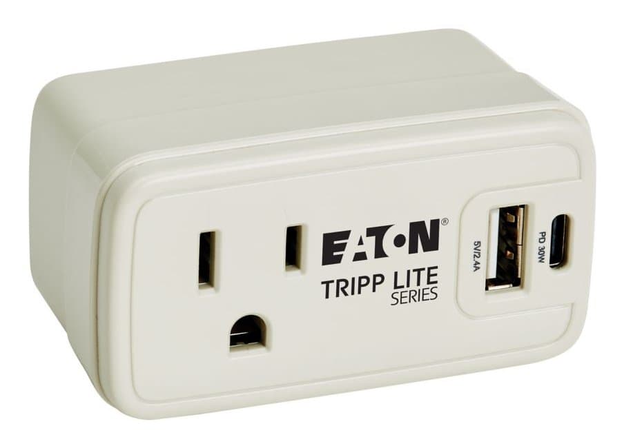 Eaton Travel Charger And Power Strip, 1 Outlet, USB-C, USB-A, 32W