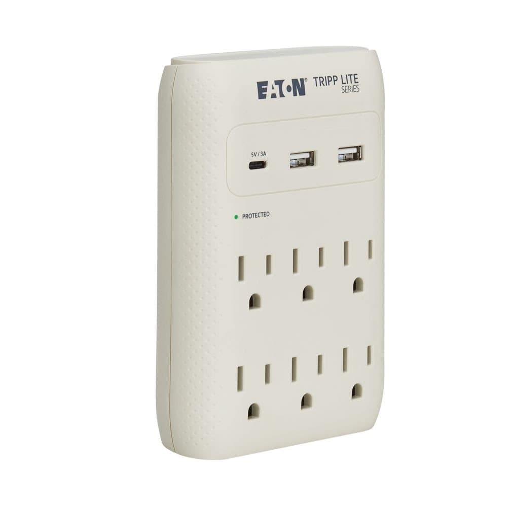 Eaton Surge Protector, 6-Outlet 5-15R, USB-C, USB-A, Direct Plugin