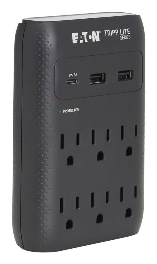 Eaton 6-Outlet Surge Protector, NEMA 5-15R, USB-C/USB-A, Direct Plugin
