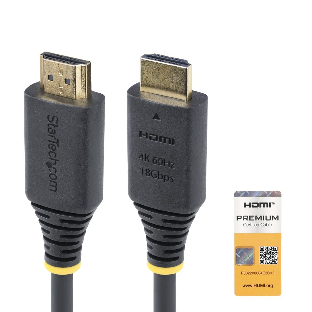 StarTech 12ft Premium Certified HDMI Cable, HDMI 2.0, 4K 60Hz, 18 Gbps, ARC