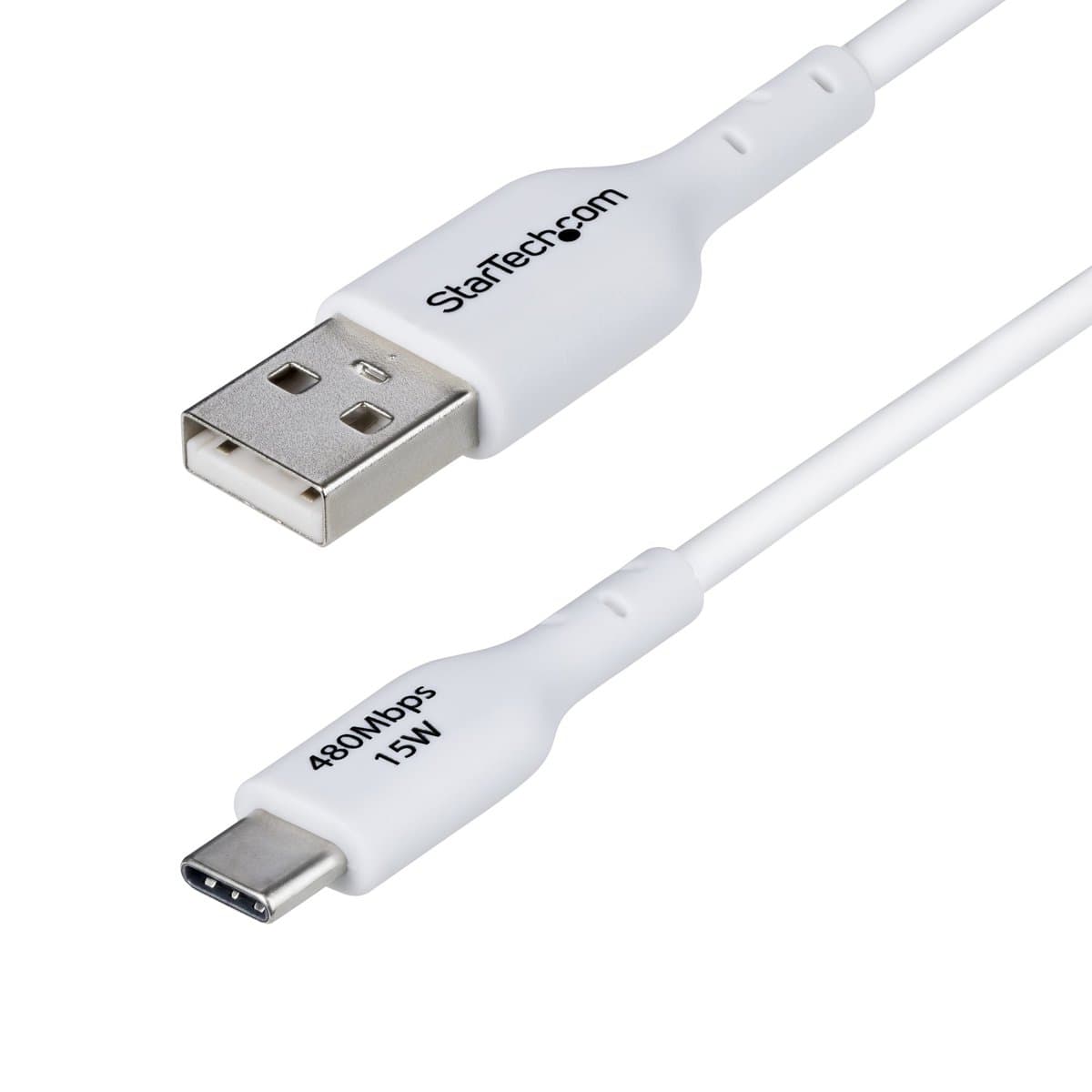 StarTech 3 ft USB-A to USB-C Charging Cable, 15 W (3 A), USB 2.0, TPE Jacket, White