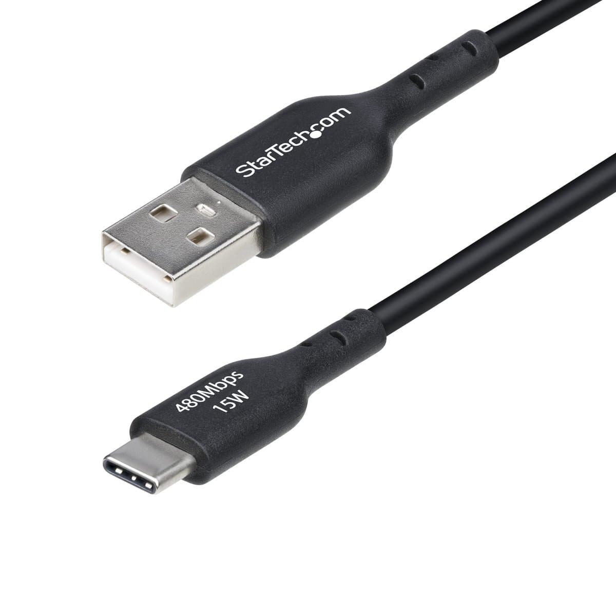 StarTech 3 ft USB-A to USB-C Charging Cable, 15 W (3 A), USB 2.0, TPE Jacket, Black