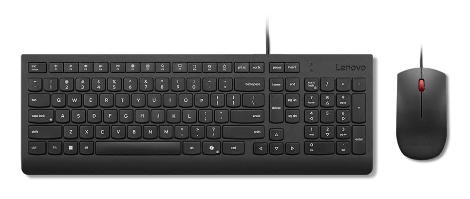 Lenovo Essential Wired Keyboard & Mouse Combo, Full-Size, USB, 1.8m Cable, 1600 DPI