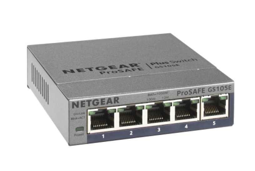 Netgear GS105Ev2 Gigabit Ethernet Plus Switch, 5 Ports, 10 Gbit/s, Managed L2/L3
