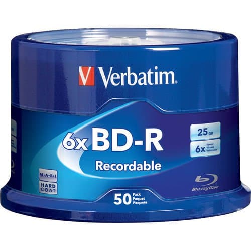 Verbatim 50-Pack BD-R Discs, 25GB, 6x Write Speed, Single Layer, HardCoat