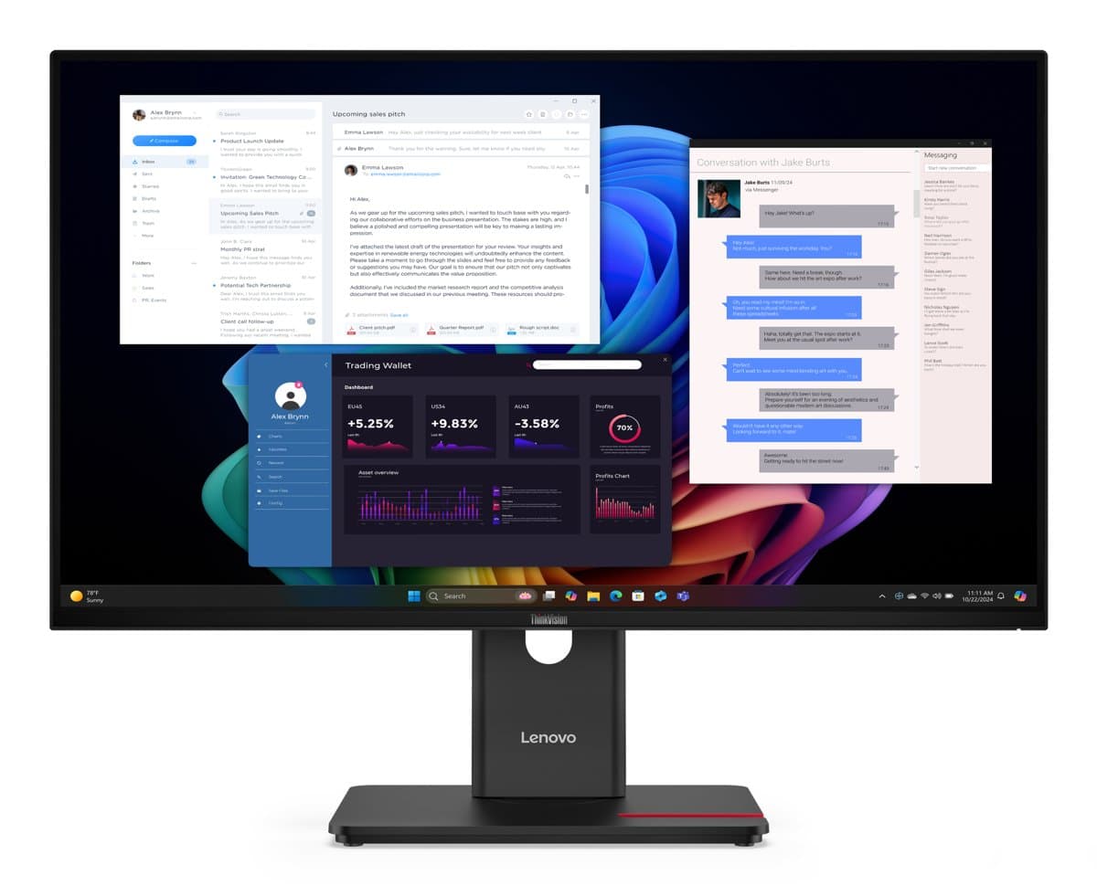 Lenovo ThinkVision T27UD-40 27in 4K Monitor, 3840×2160 IPS, 48–60Hz, 6ms Response