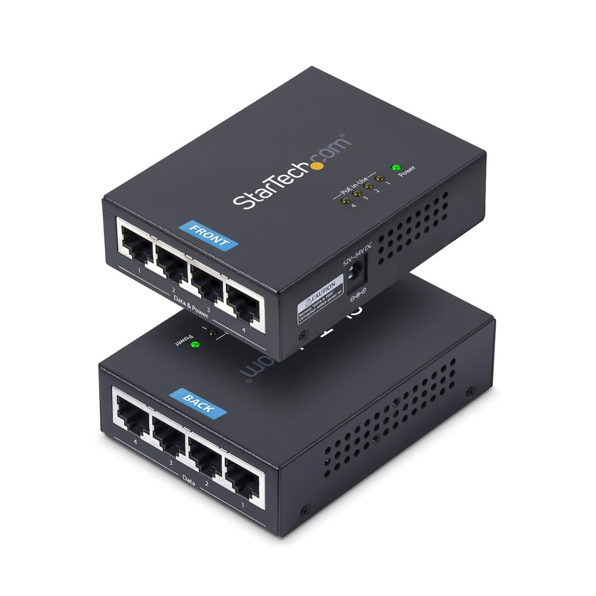 StarTech 4-Port Gigabit PoE+ Midspan, 30.8W per Port, 802.3af/at, Wall-Mountable