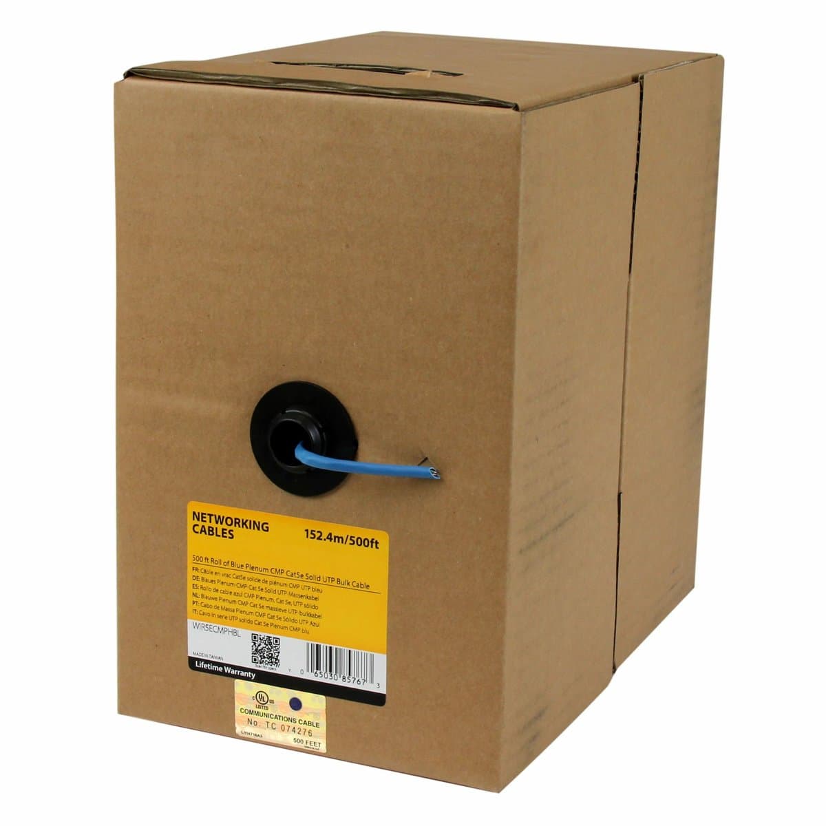 StarTech 500ft Cat5e Plenum Bulk Cable, Solid Copper, Blue, U/UTP
