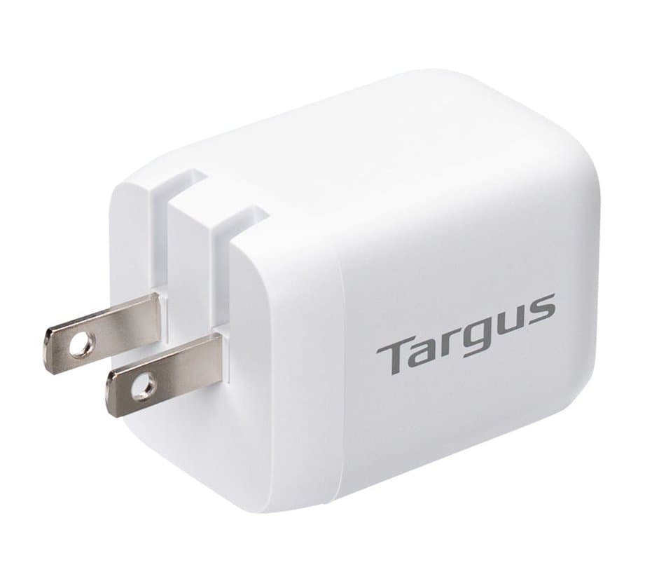 Targus 65W Multi-Port GaN Wall Charger, 2× USB-C, USB-A, Foldable, White
