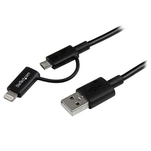 StarTech 1m 2-in-1 Charging Cable, USB-A to Lightning/Micro-USB, Apple MFi Certified