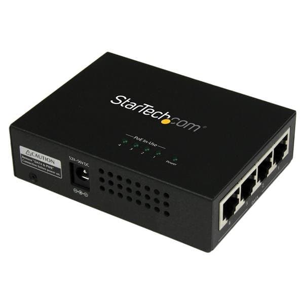 StarTech 4-Port Gigabit PoE+ Midspan Injector, 802.3at/af, 30W Per Port, 2000 Mbit/s, 100m