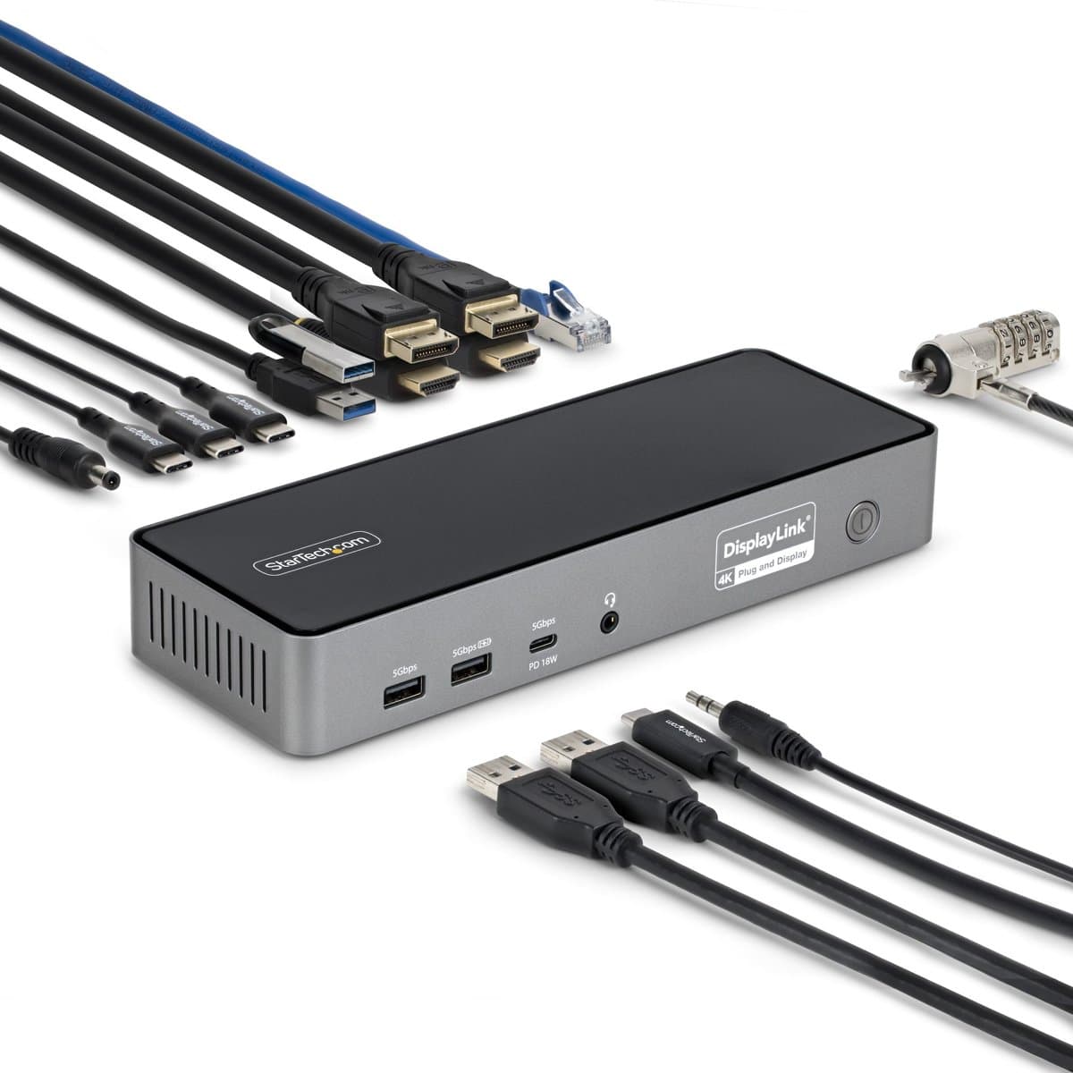 StarTech Triple-Monitor Dock, USB-C Docking Station, 3x 4K 60Hz, 140W Charging