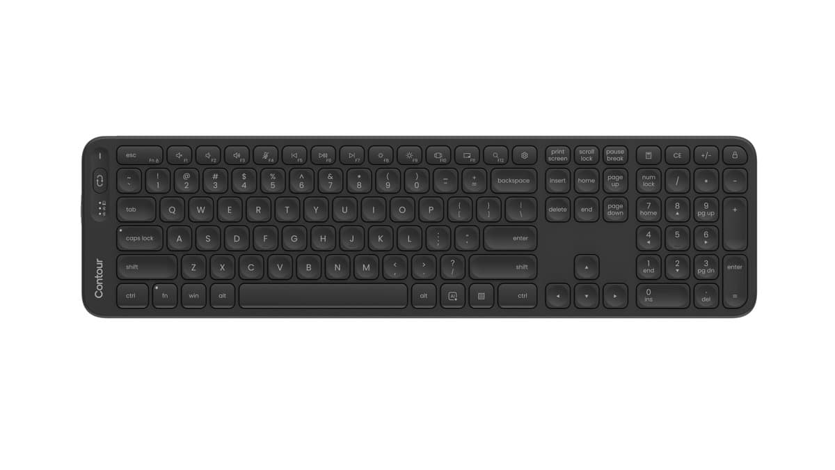 Contour Balance Full-Size Wireless Keyboard, RF + Bluetooth, Scissor, Black