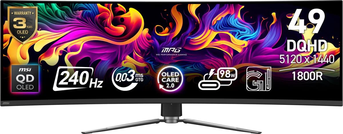 MSI Mpg 491CQPX Qd-OLED Curved Gaming Monitor