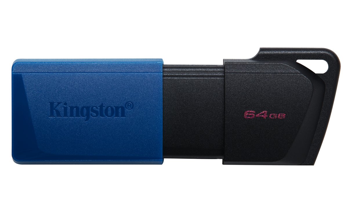 Kingston DataTraveler Exodia M 64 GB USB Flash Drive, USB 3.2 Gen 1, Sliding Cap, Black/Blue