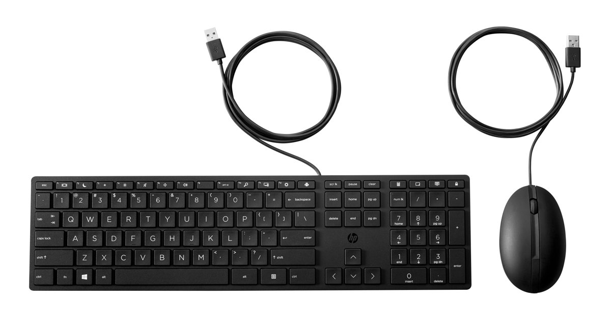 HP 320MK Wired USB Keyboard + Mouse Combo, Quiet Membrane, HP Smart Buy