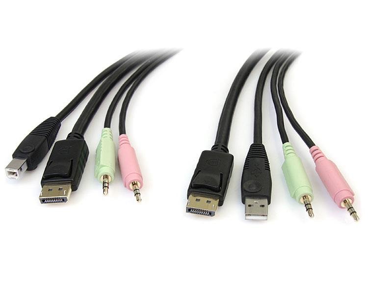 StarTech 6ft 4-in-1 USB + DisplayPort KVM Switch Cable, w/ Audio + Mic
